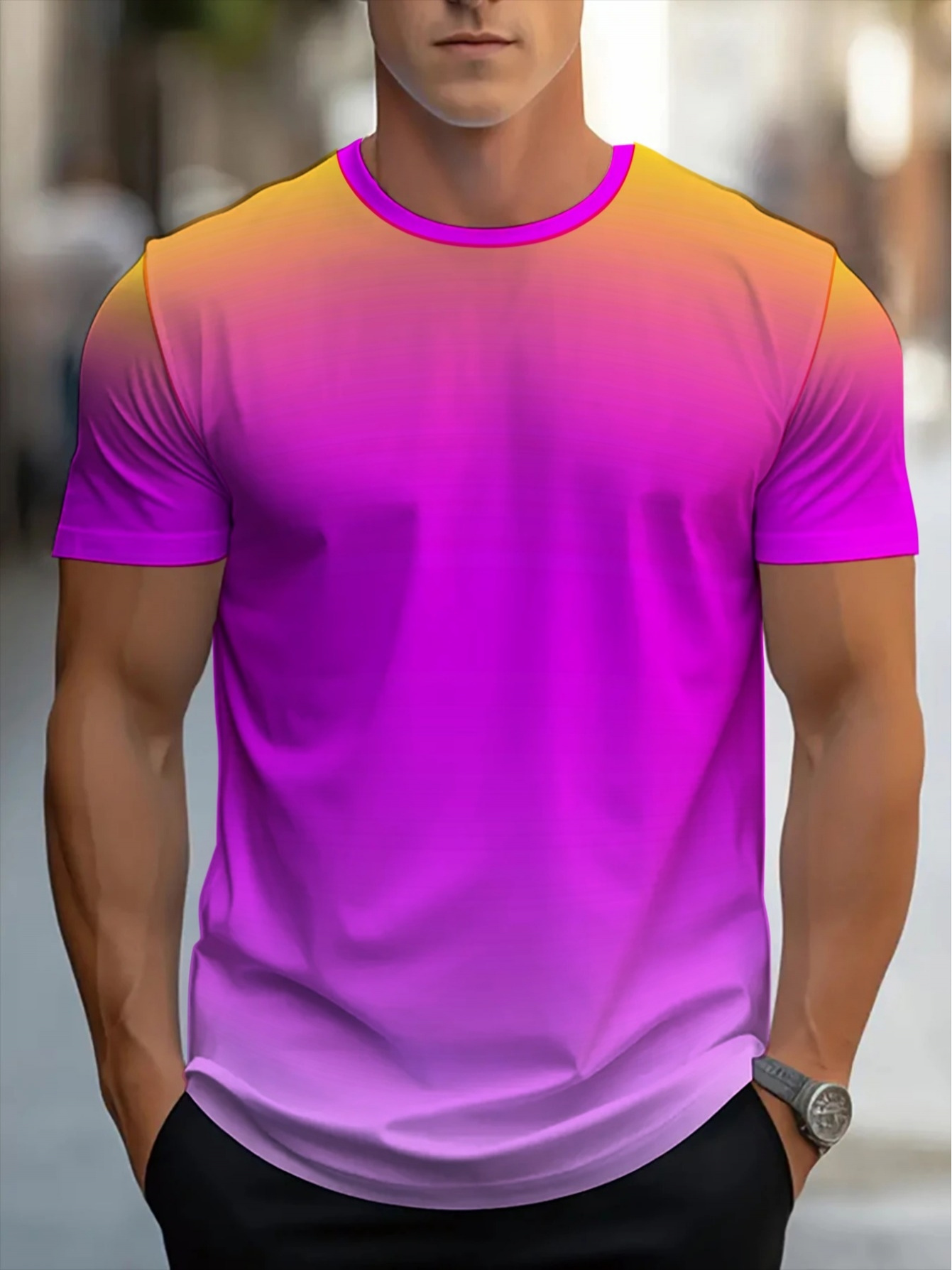 T Shirt Dry Fit - T-shirt Sportiva Girocollo Sfumata Arancione Magenta